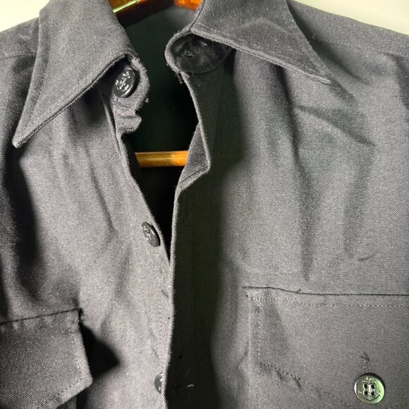 Doyle‎ Shirt MFG CORP,60s 70s Navy Military Canvas Long Sleeve Button Shirt Blue - Picture 8 of 9